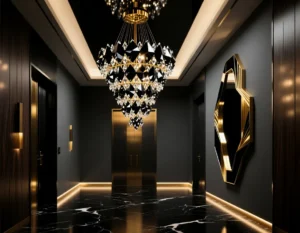 Black Chandelier Entryway